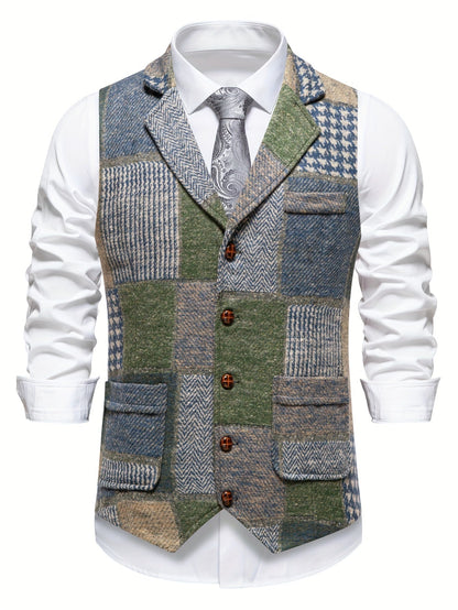 Gilet de Costume Effet Tweed à Chevrons pour Homme