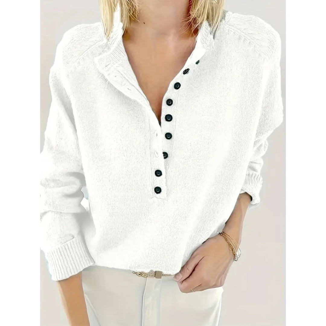 Pull en Maille à Col V Boutonné pour Femme