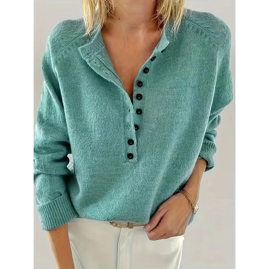 Pull en Maille à Col V Boutonné pour Femme