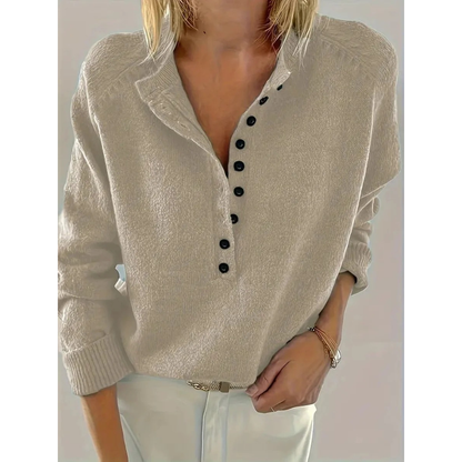 Pull en Maille à Col V Boutonné pour Femme
