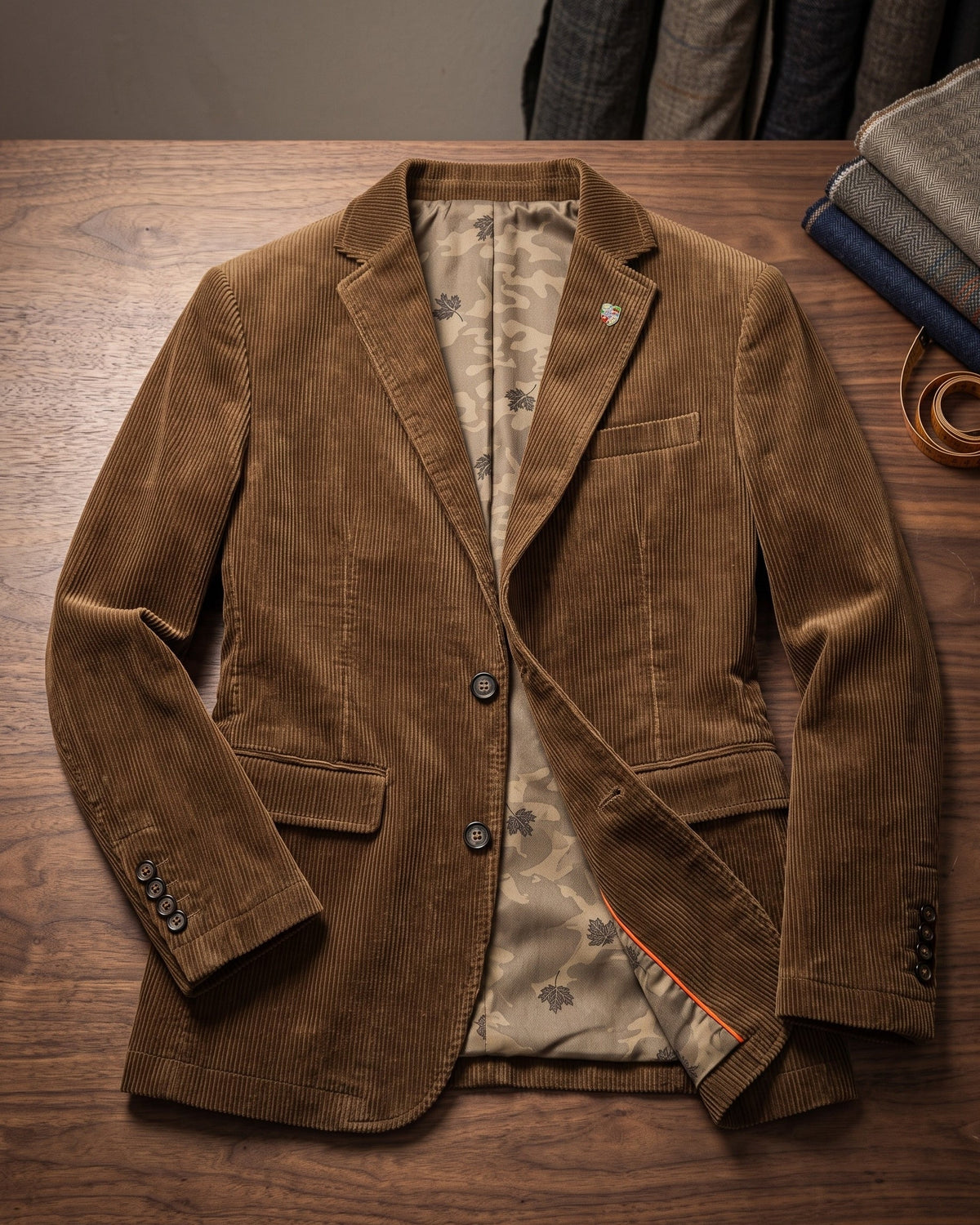 Blazer en Velours Côtelé à Col Cran pour Homme