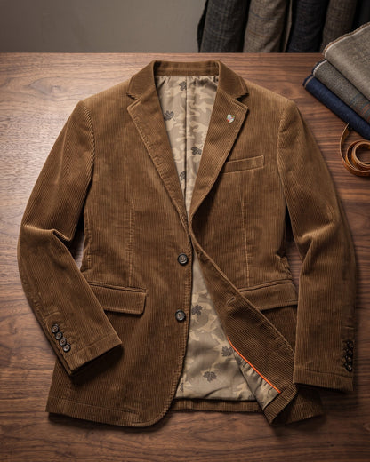 Blazer en Velours Côtelé à Col Cran pour Homme