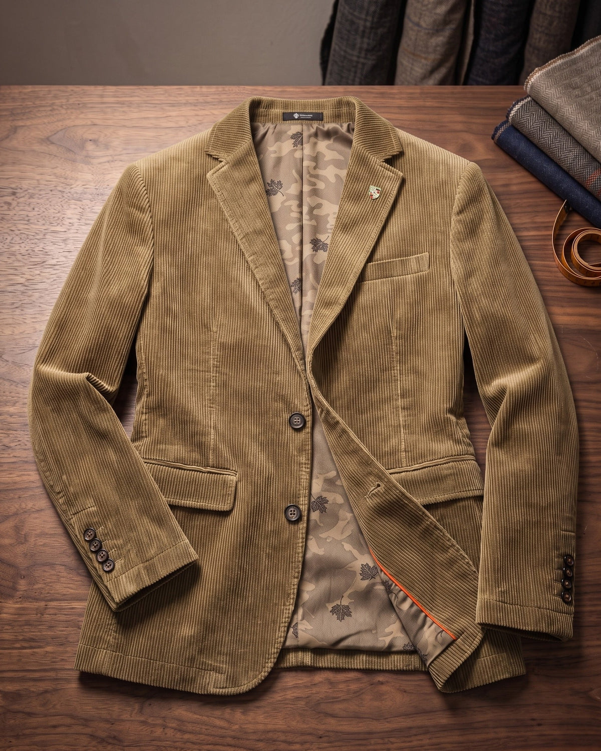Blazer en Velours Côtelé à Col Cran pour Homme