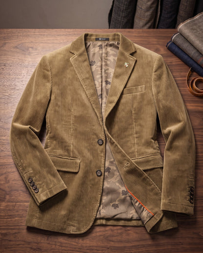 Blazer en Velours Côtelé à Col Cran pour Homme