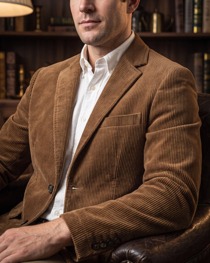 Blazer en Velours Côtelé à Col Cran pour Homme