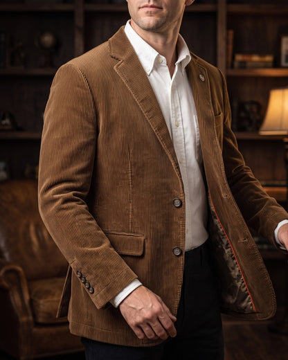 Blazer en Velours Côtelé à Col Cran pour Homme