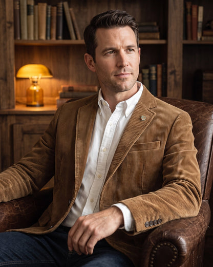 Blazer en Velours Côtelé à Col Cran pour Homme