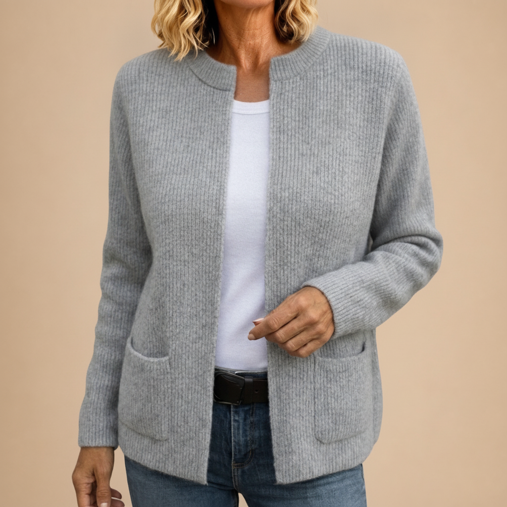 Colette — Gilet Zippé en Maille Chaude à Poches - Gris