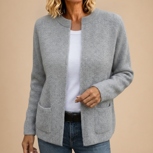 Colette — Gilet Zippé en Maille Chaude à Poches - Gris