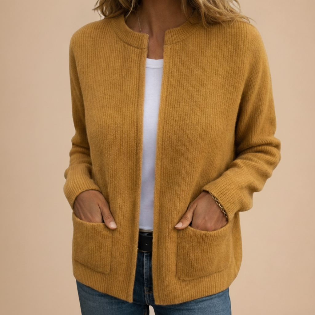Colette — Gilet Zippé en Maille Chaude à Poches - Jaune