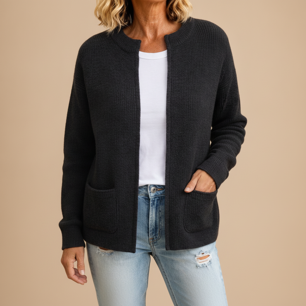 Colette — Gilet Zippé en Maille Chaude à Poches - Noir
