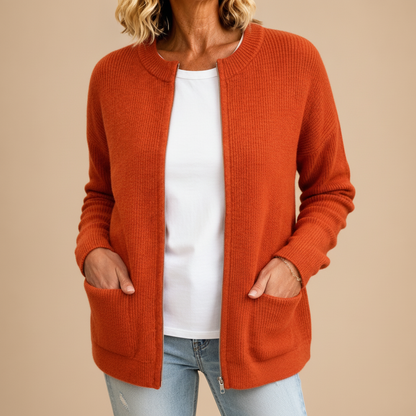 Colette — Gilet Zippé en Maille Chaude à Poches - Orange