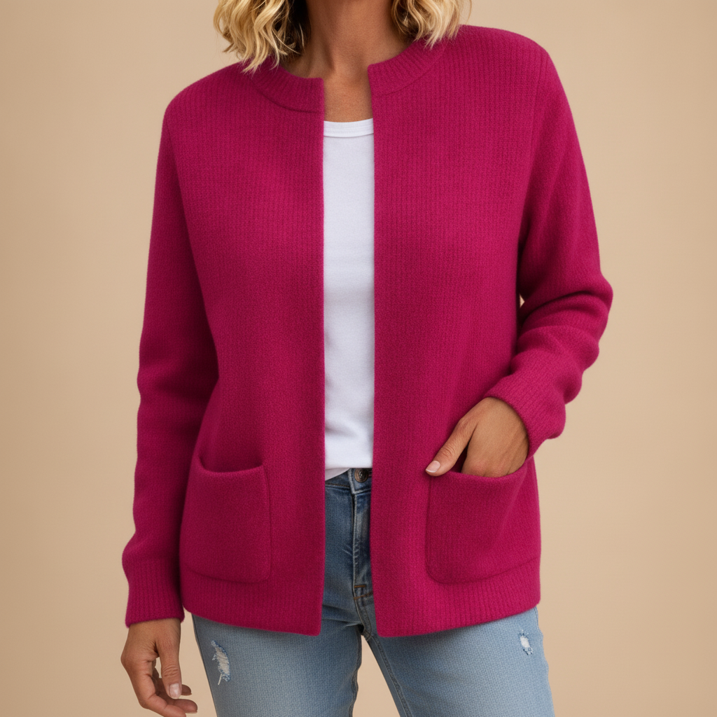 Colette — Gilet Zippé en Maille Chaude à Poches - Rose rouge