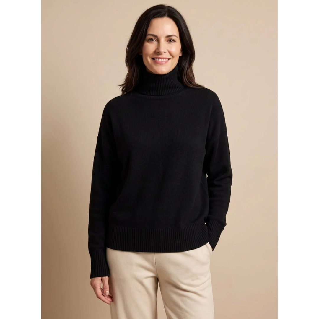 Pull à Col Roulé à Bords Côtelés pour Femme