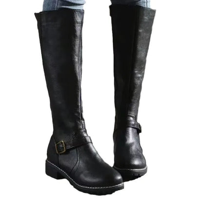 Bottes Cavalières en Cuir Synthétique à Semelle Crantée pour Femme