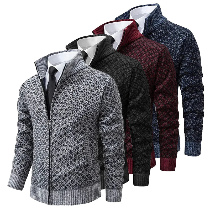 Cardigan Zippé à Motif Losanges pour Homme