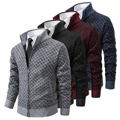 Cardigan Zippé à Motif Losanges pour Homme