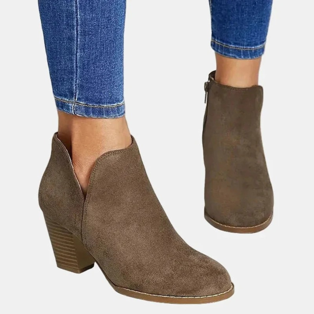 Bottines en Daim Synthétique à Fermeture Éclair pour Femme