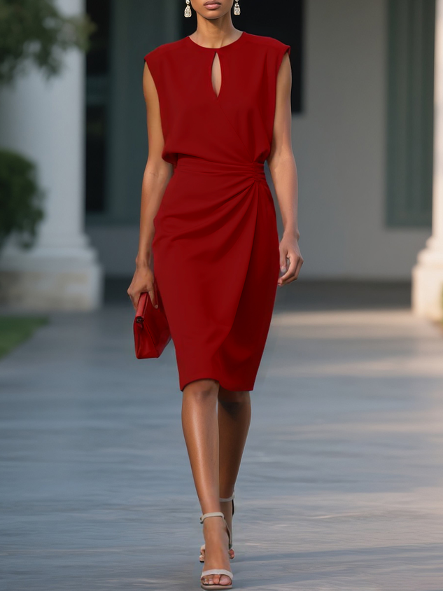 Robe Drapée Élégante à Col Goutte pour Femme