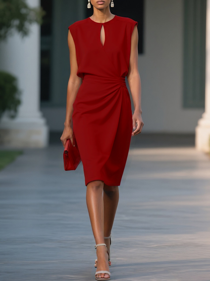 Robe Drapée Élégante à Col Goutte pour Femme