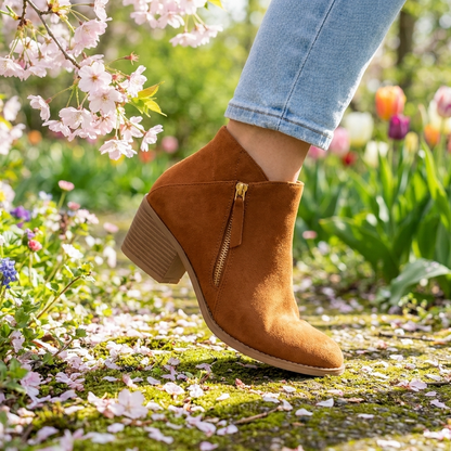 Bottines en Daim à Zip Latéral et Talon Bloc pour Femme