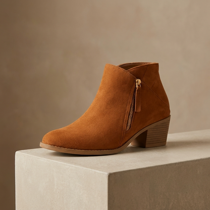 Bottines en Daim à Zip Latéral et Talon Bloc pour Femme