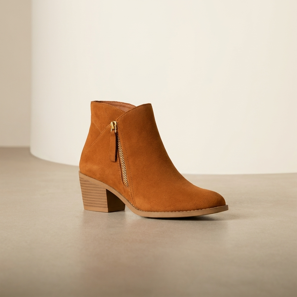 Bottines en Daim à Zip Latéral et Talon Bloc pour Femme