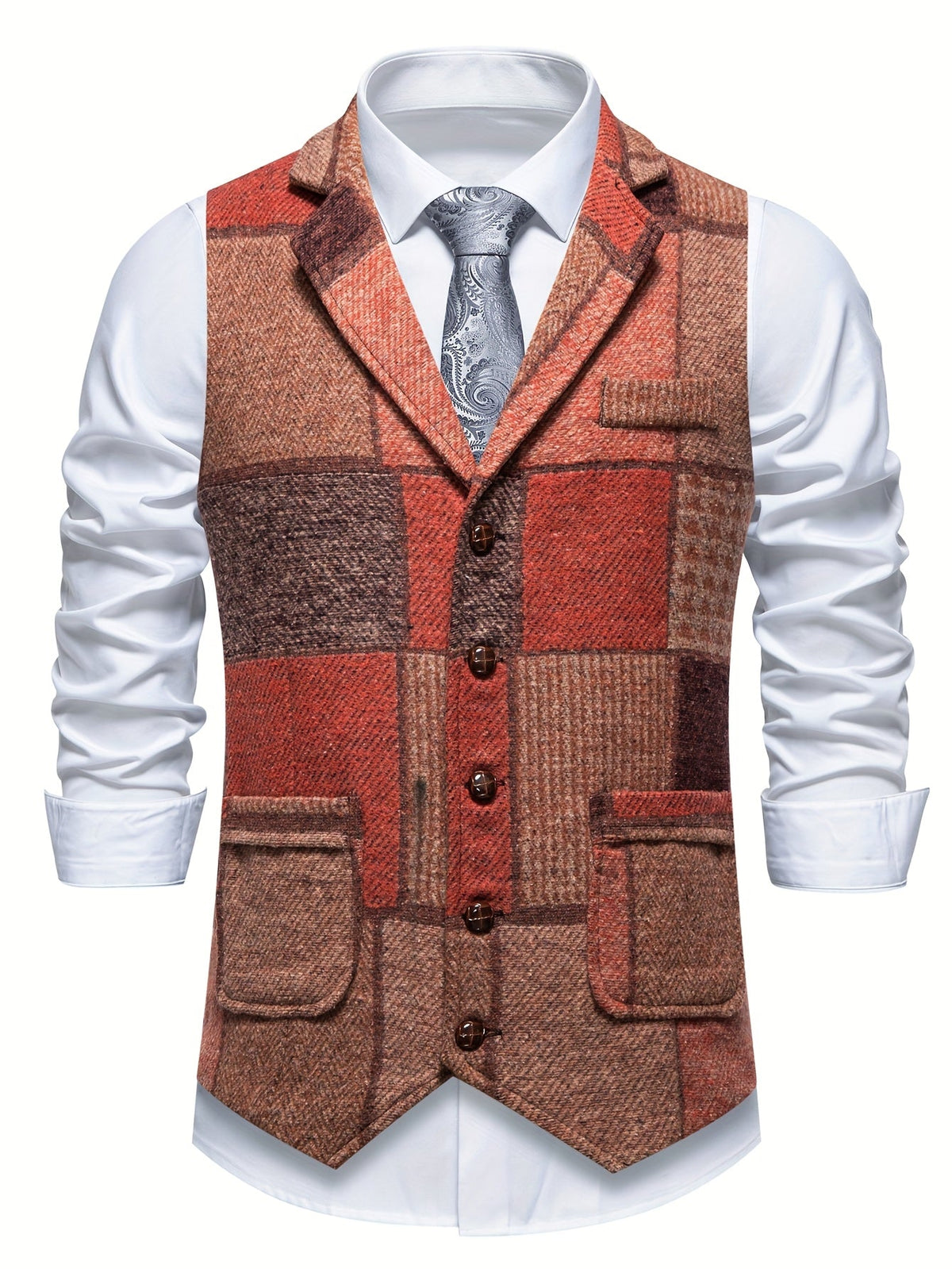 Gilet de Costume Effet Tweed à Chevrons pour Homme