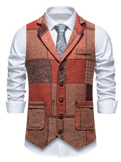 Gilet de Costume Effet Tweed à Chevrons pour Homme