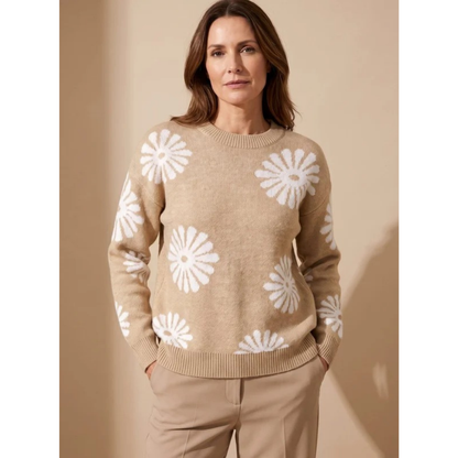 Pull en Maille à Motif Floral à Bords Côtelés pour Femme