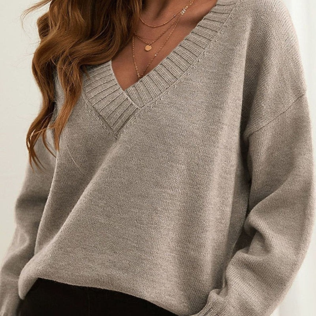 Pull en Maille à Col V Coupe Oversize pour Femme