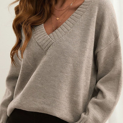 Pull en Maille à Col V Coupe Oversize pour Femme