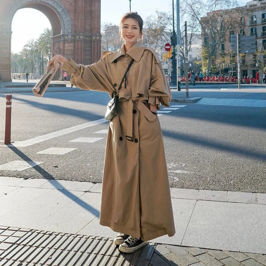 Trench-Coat à Ceinture Long pour Femme