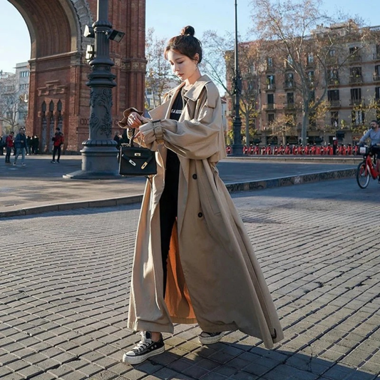 Trench-Coat à Ceinture Long pour Femme