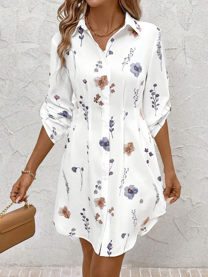 Robe-Chemise Florale Ajustée et Boutonnée pour Femme