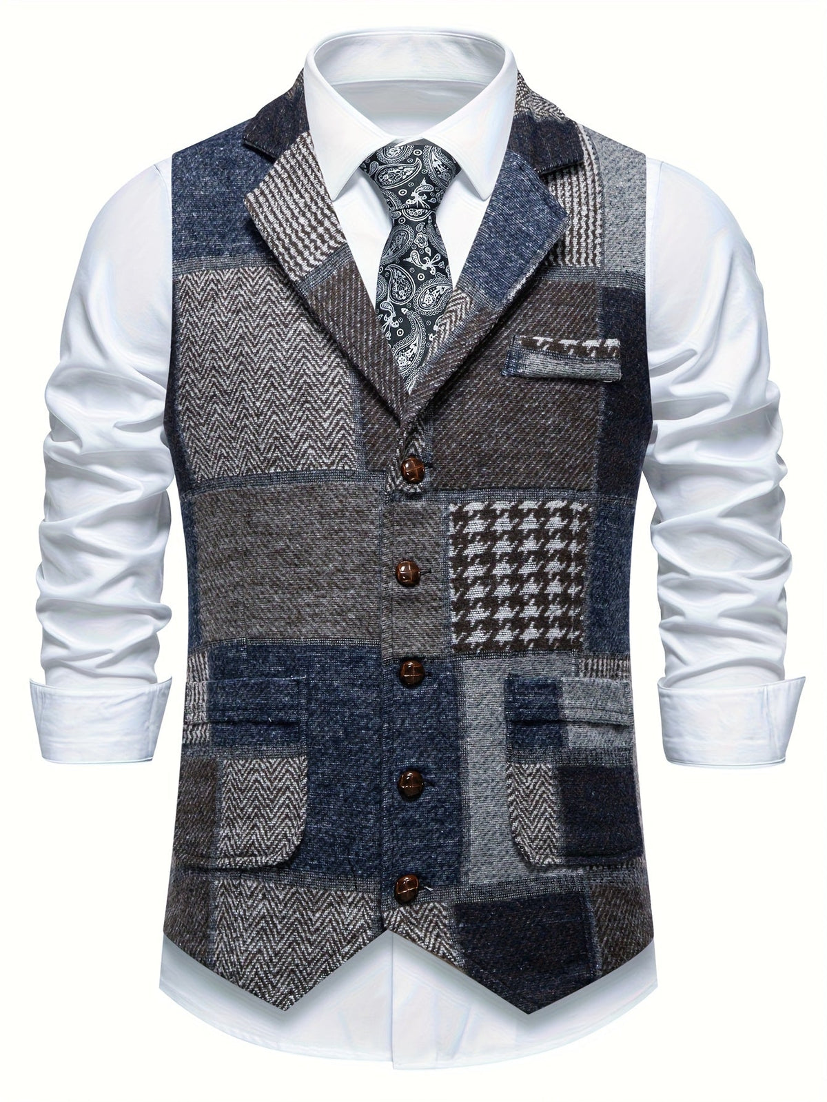 Gilet de Costume Effet Tweed à Chevrons pour Homme