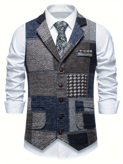Gilet de Costume Effet Tweed à Chevrons pour Homme