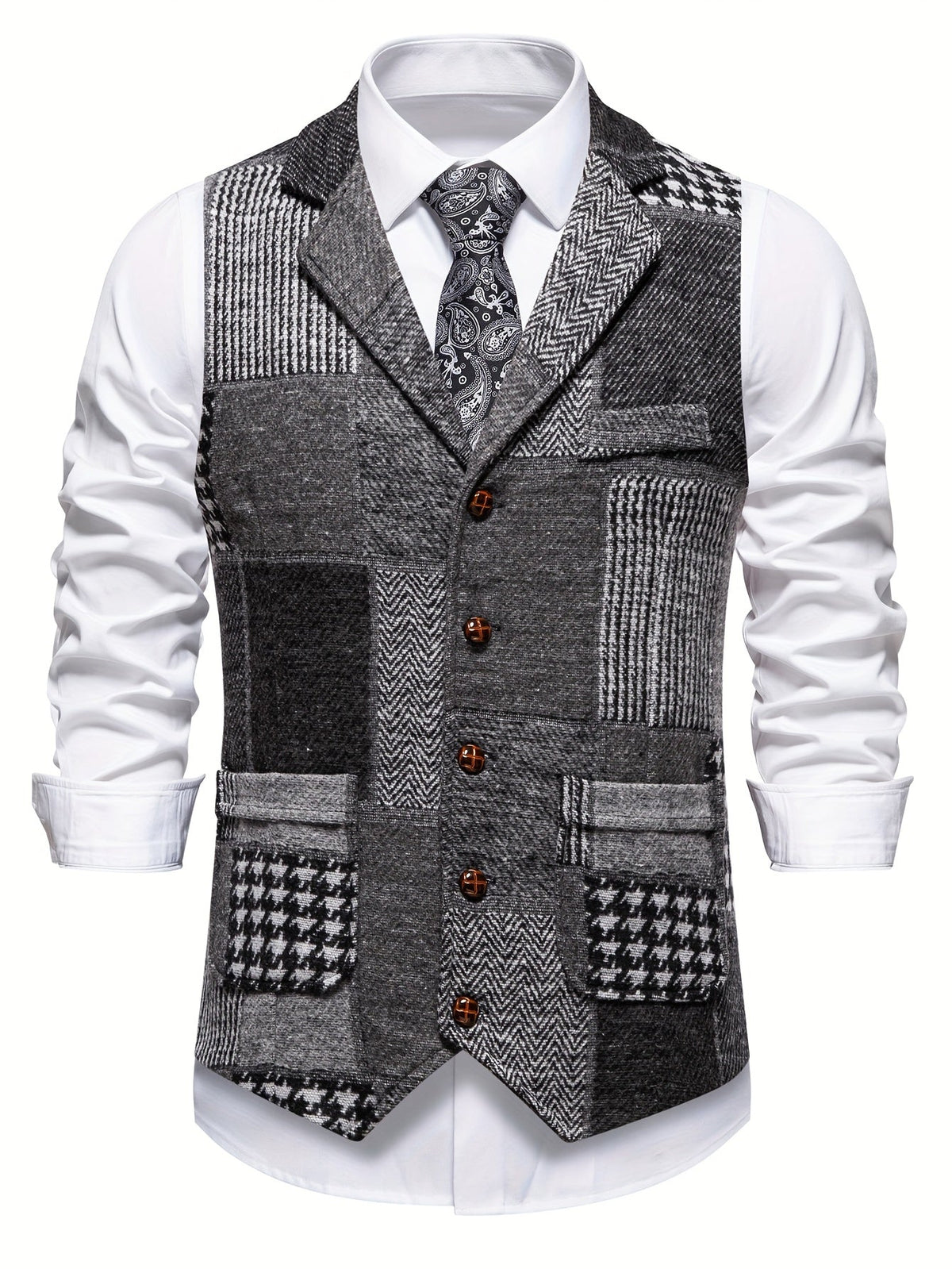 Gilet de Costume Effet Tweed à Chevrons pour Homme
