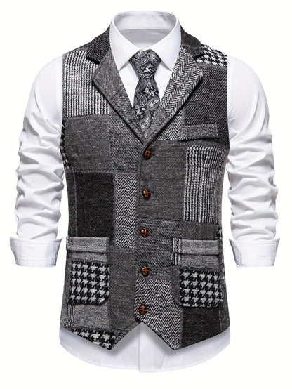 Gilet de Costume Effet Tweed à Chevrons pour Homme
