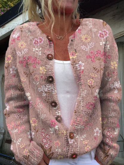 Gilet en Tricot à Motif Floral pour Femme
