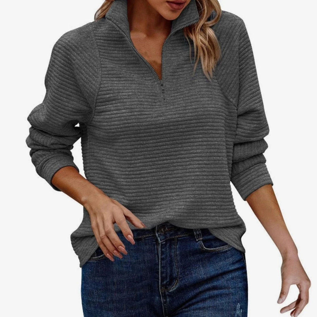 Pull en Maille à Col Montant à Fermeture Éclair pour Femme