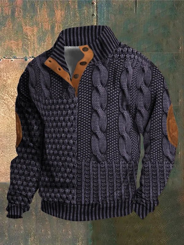 Pull en Maille Torsadée à Col Montant pour Homme