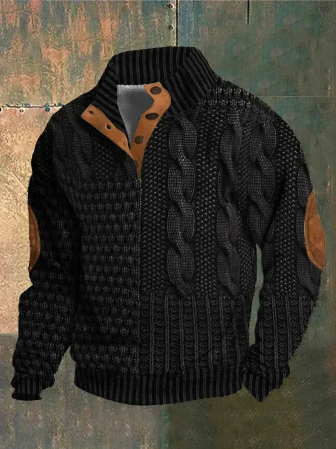 Pull en Maille Torsadée à Col Montant pour Homme