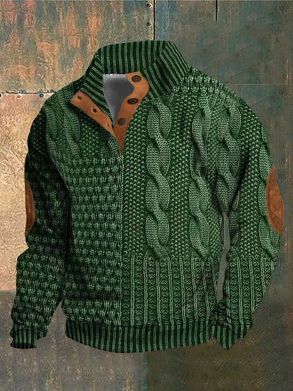 Pull en Maille Torsadée à Col Montant pour Homme