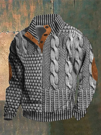 Pull en Maille Torsadée à Col Montant pour Homme