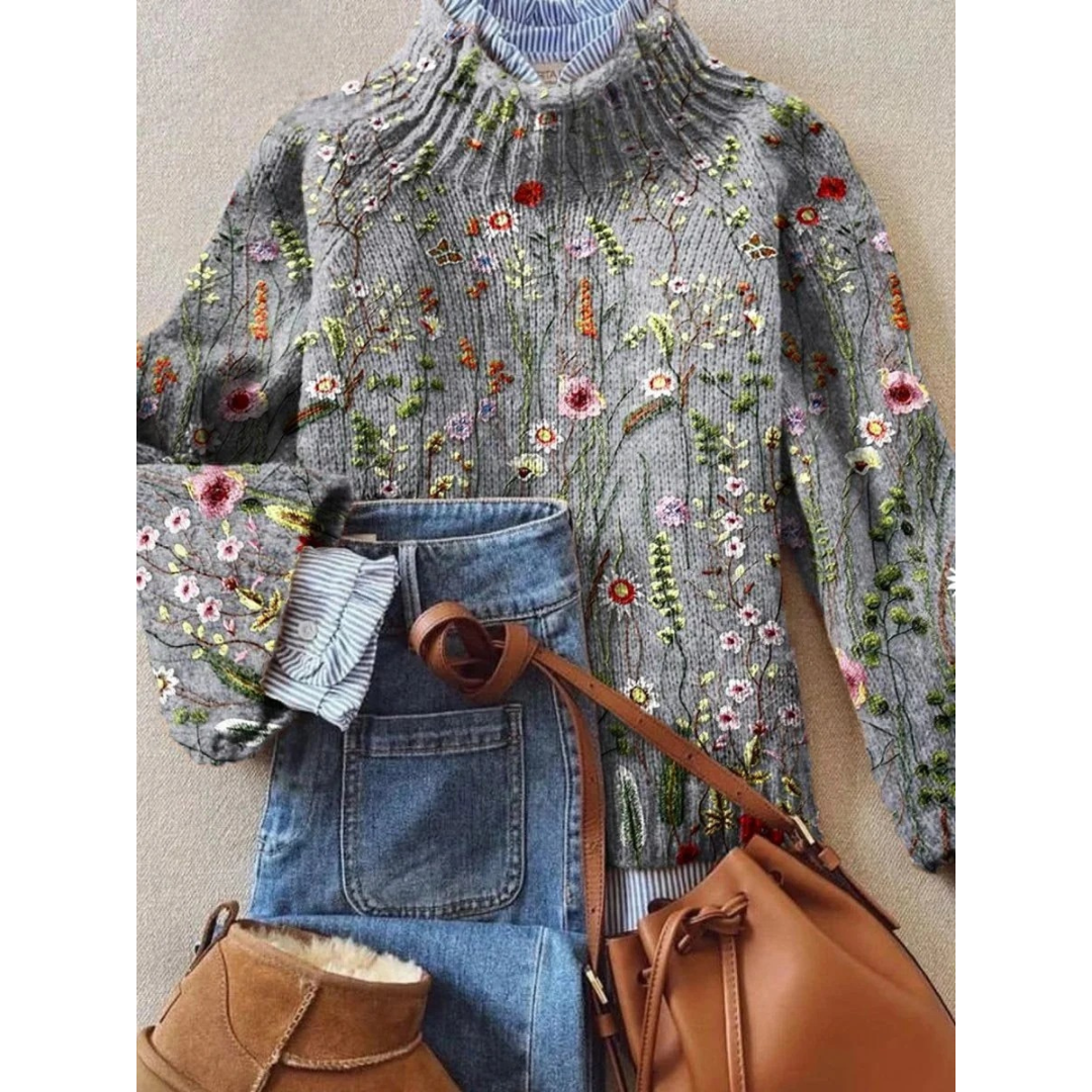 Pull à Col Roulé à Motif Floral Brodé pour Femme