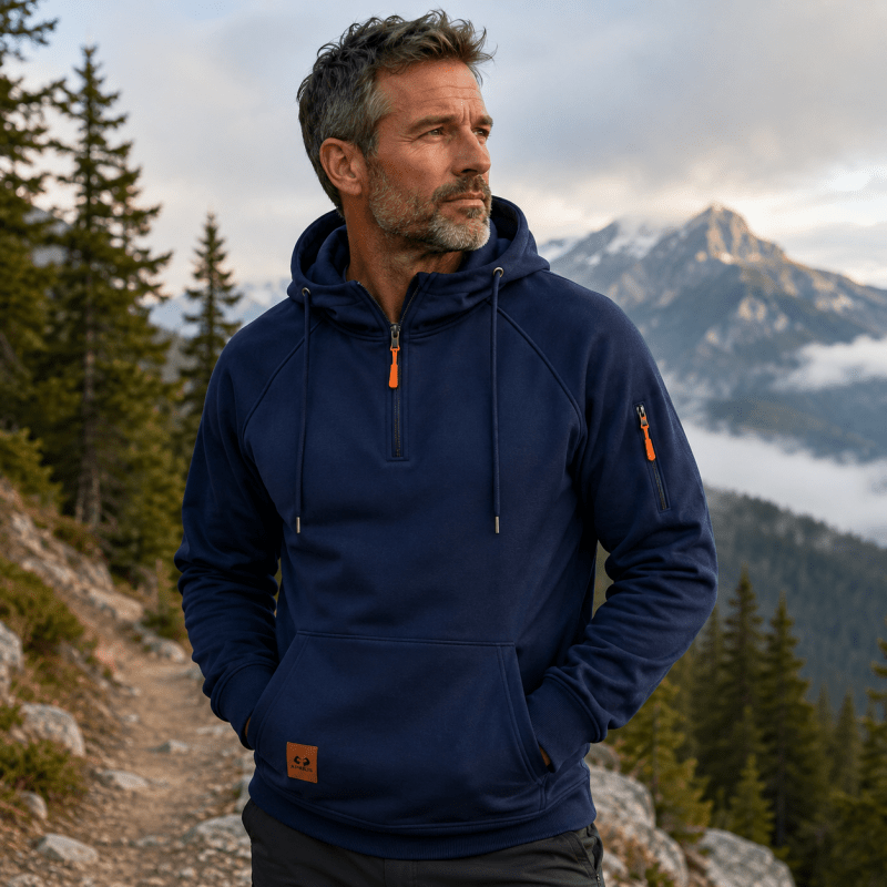 Sweat à Capuche Demi-Zip à Poche Kangourou pour Homme