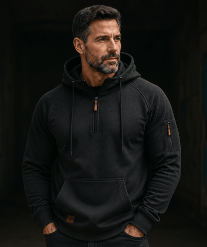 Sweat à Capuche Demi-Zip à Poche Kangourou pour Homme