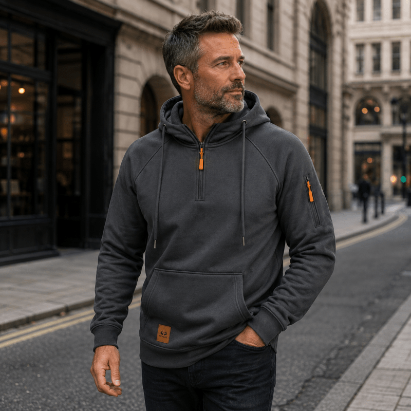 Sweat à Capuche Demi-Zip à Poche Kangourou pour Homme