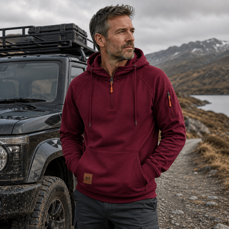 Sweat à Capuche Demi-Zip à Poche Kangourou pour Homme